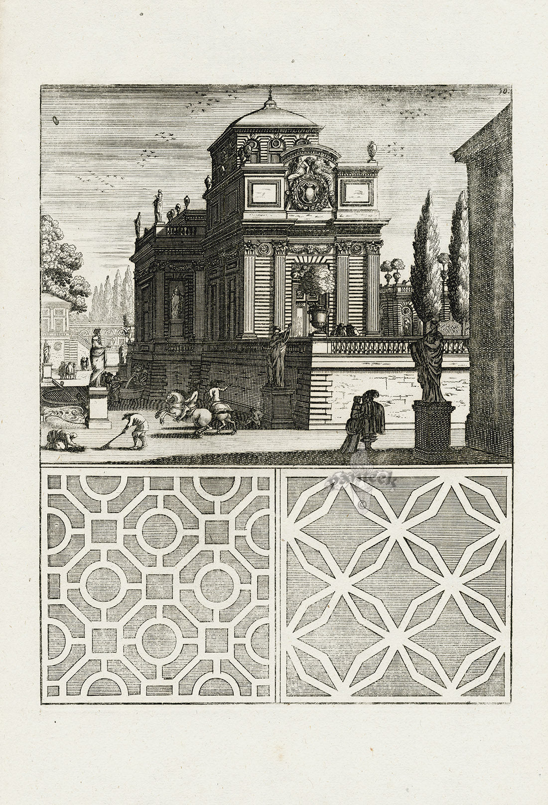 Bockler Architectura Curiosa Nova Fountain, Statues