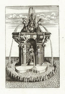 Bockler Architectura Curiosa Nova Fountain, Youths with Urns - Panteek Antique Prints