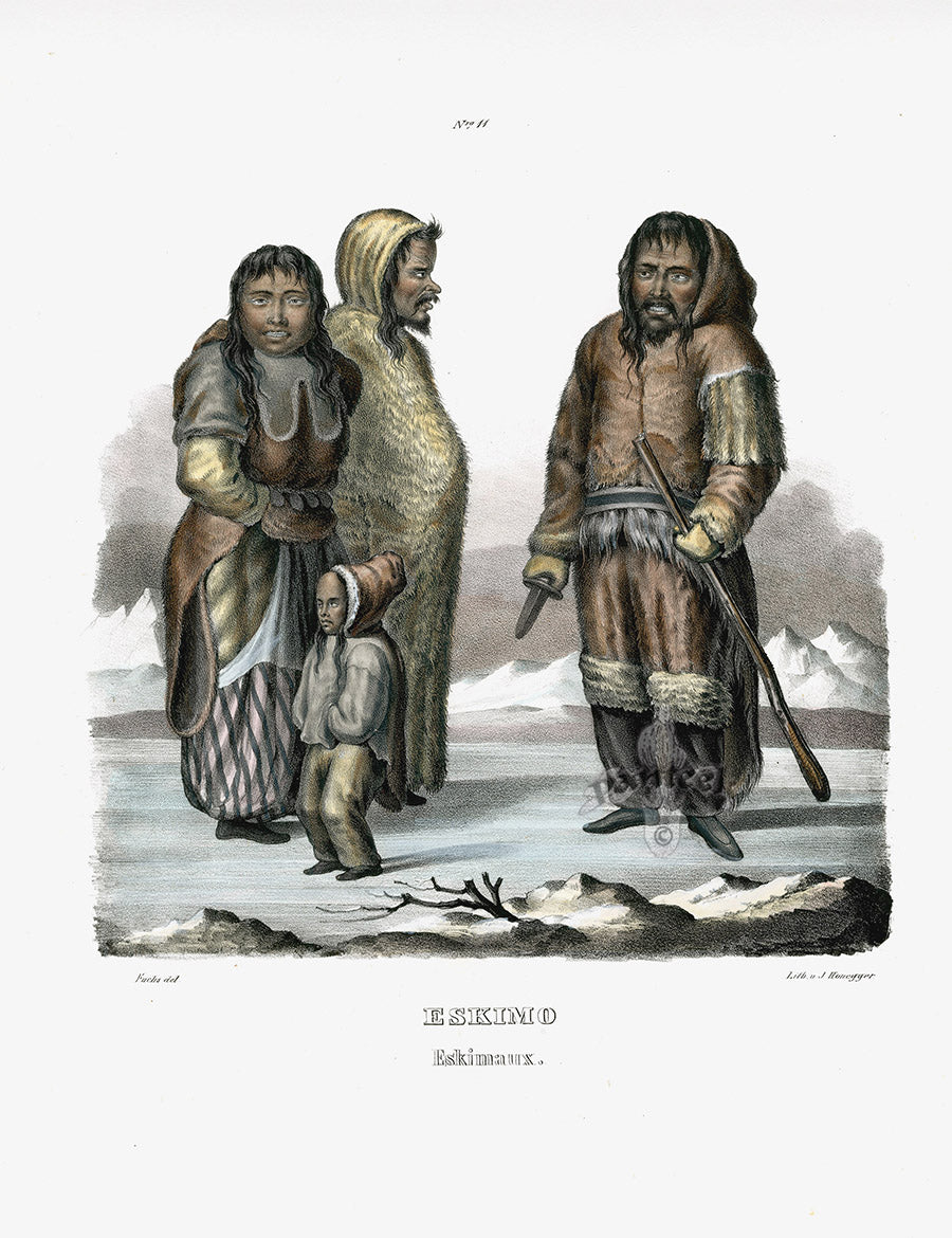 Bodmer Indigenous Peoples of the World Antique Print 1845 4 Eskimo