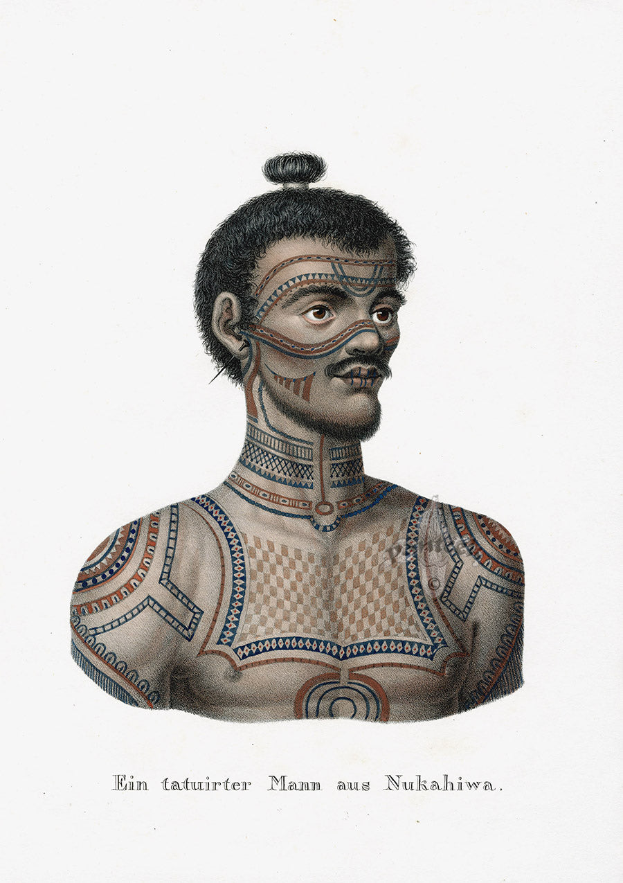 Bodmer Indigenous Peoples of the World Antique Print 1845 French Polynesia