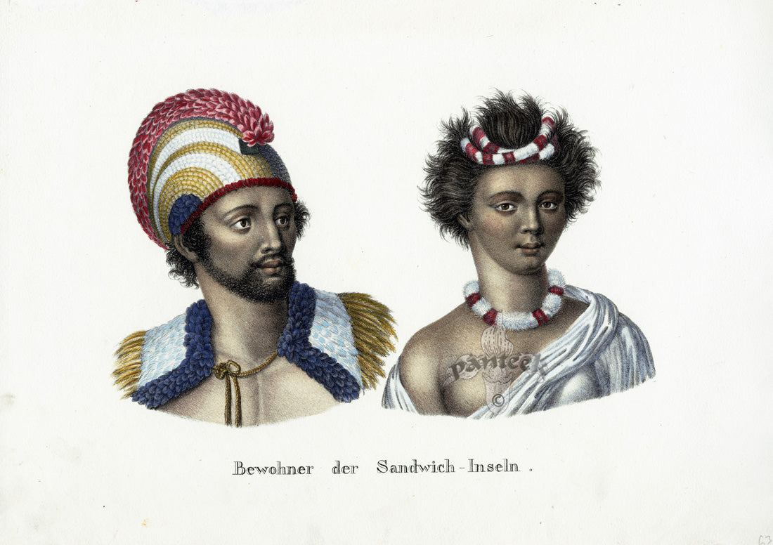 Bodmer Indigenous Peoples of the World Antique Print 1845 Hawaiian