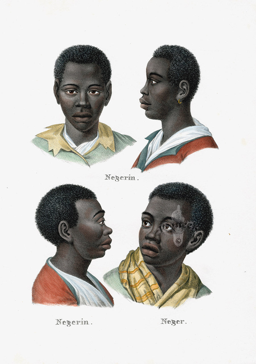 Bodmer Indigenous Peoples of the World Antique Print 1845 Neger