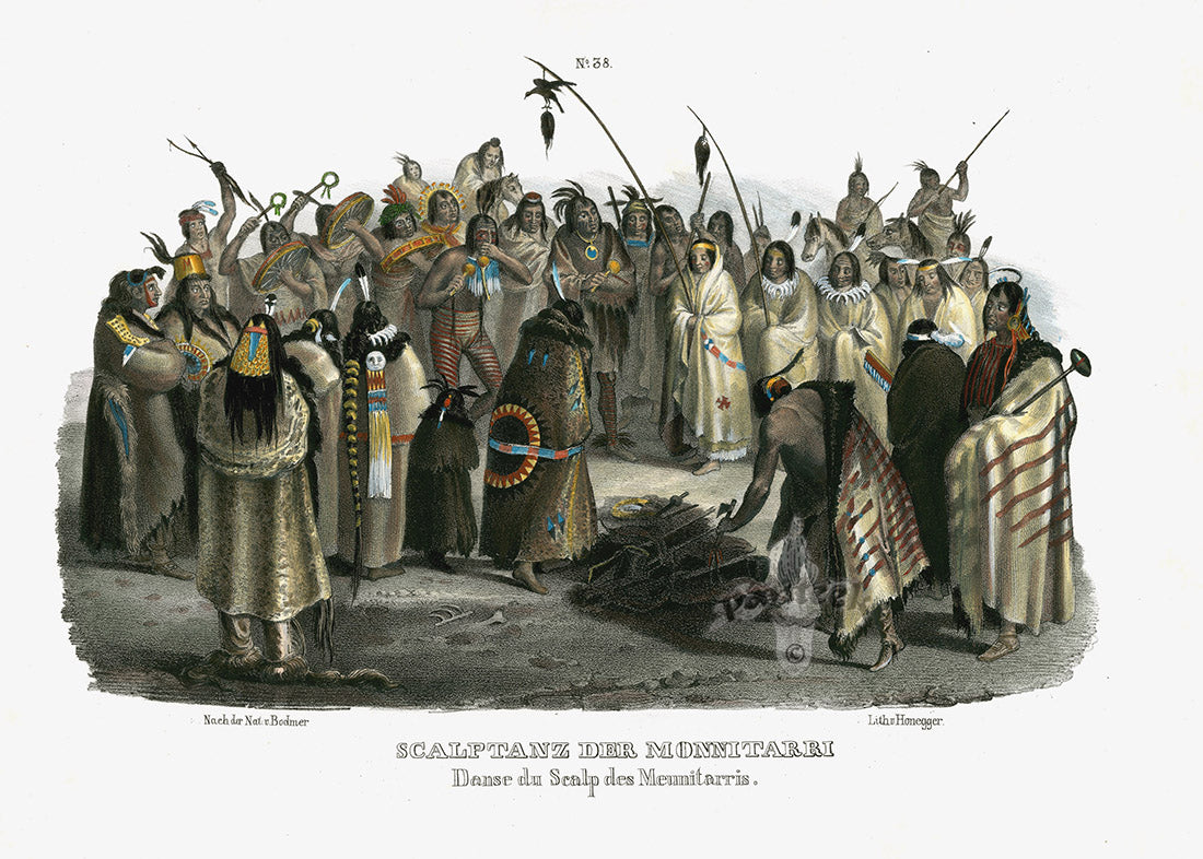 Bodmer Indigenous Peoples of the World Antique Print 1845 Scalp Dance