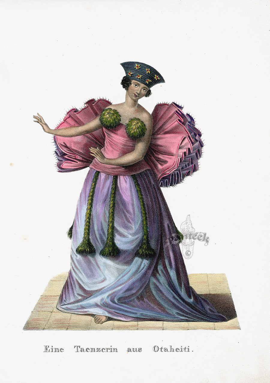 Bodmer Indigenous Peoples of the World Antique Print 1845 Tahiti