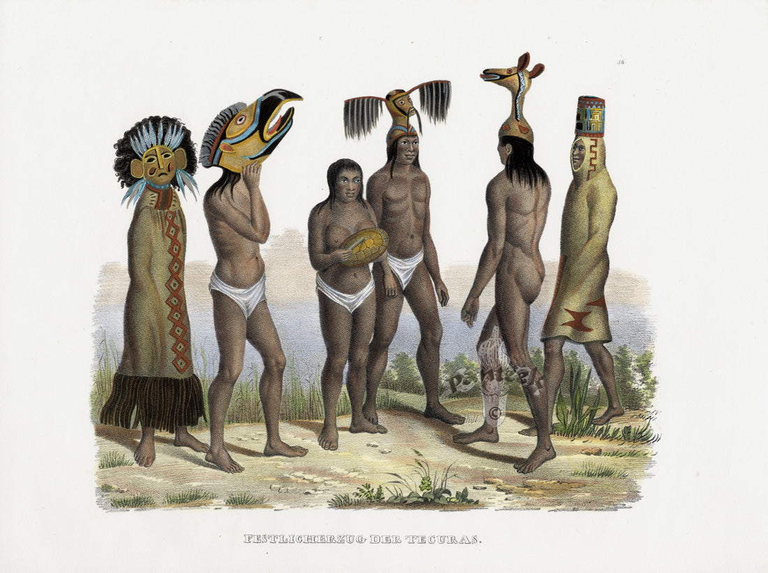 Bodmer Indigenous Peoples of the World Antique Print 1845 Tecuras