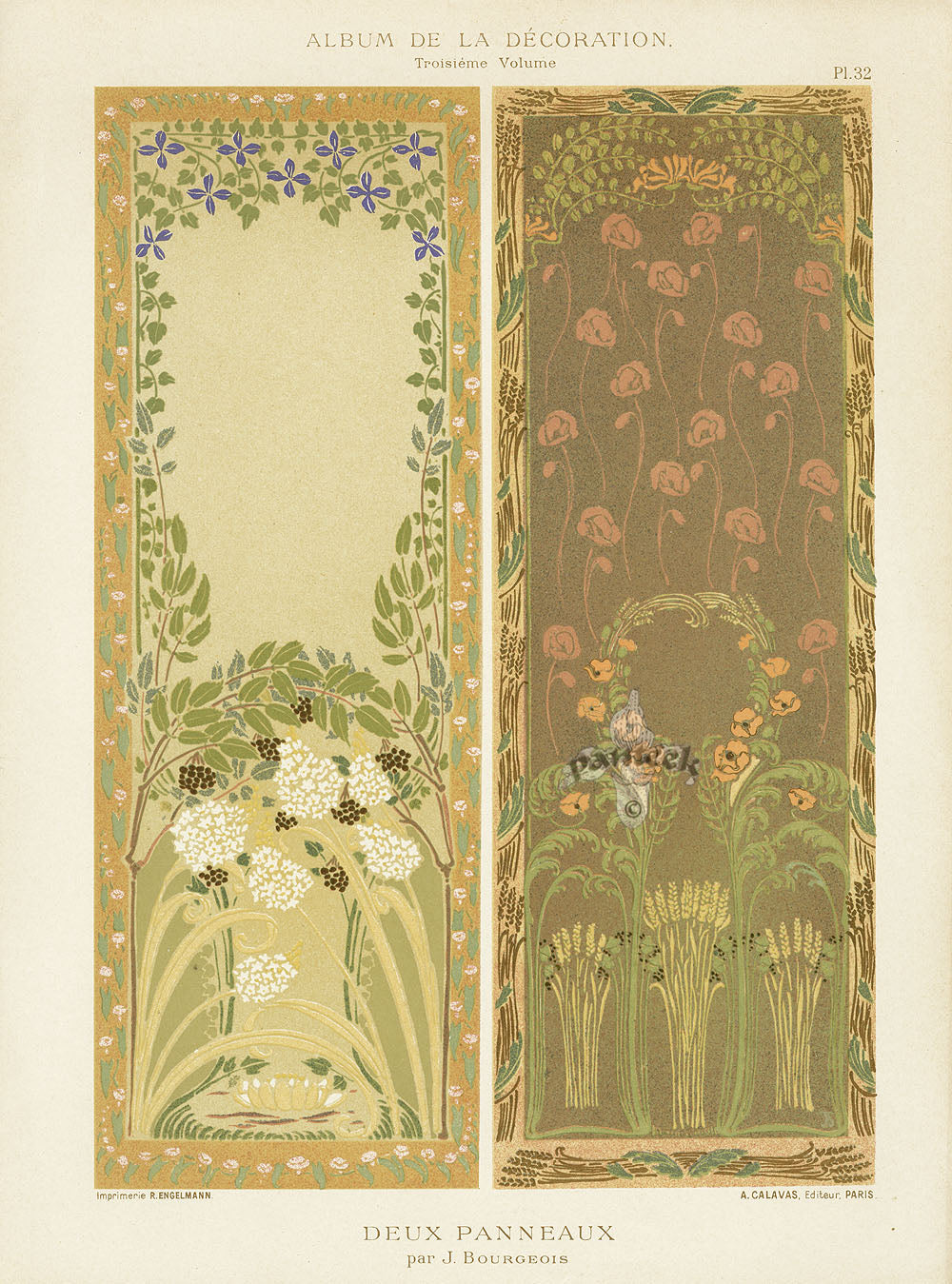 Calavas Decorative Antique Print Panels by Bourgois