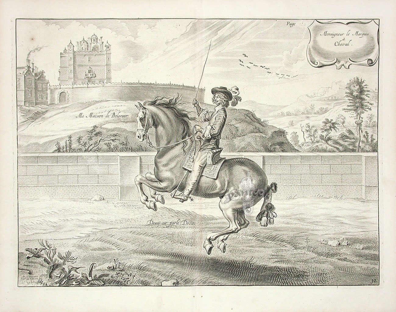 Cavendish General System of Horsemanship Print 1743 Marquis on Horseback