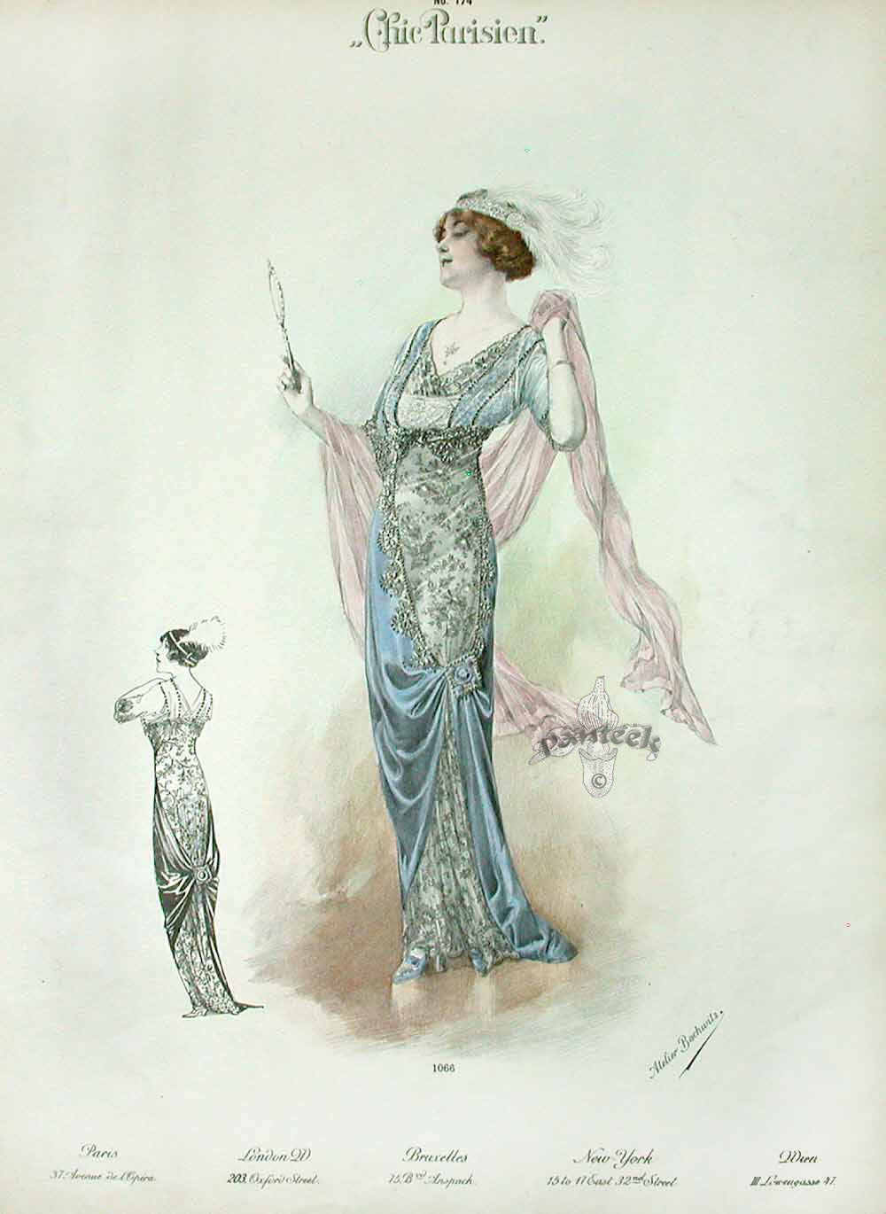 Chic Parisien Fashion Prints 1913 Blue Ball Gown