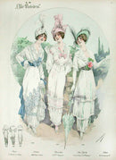 Chic Parisien Fashion Prints 1913 Blue, Pink, Green Dresses - Panteek Antique Prints