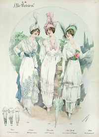 Chic Parisien Fashion Prints 1913 Blue, Pink, Green Dresses - Panteek Antique Prints
