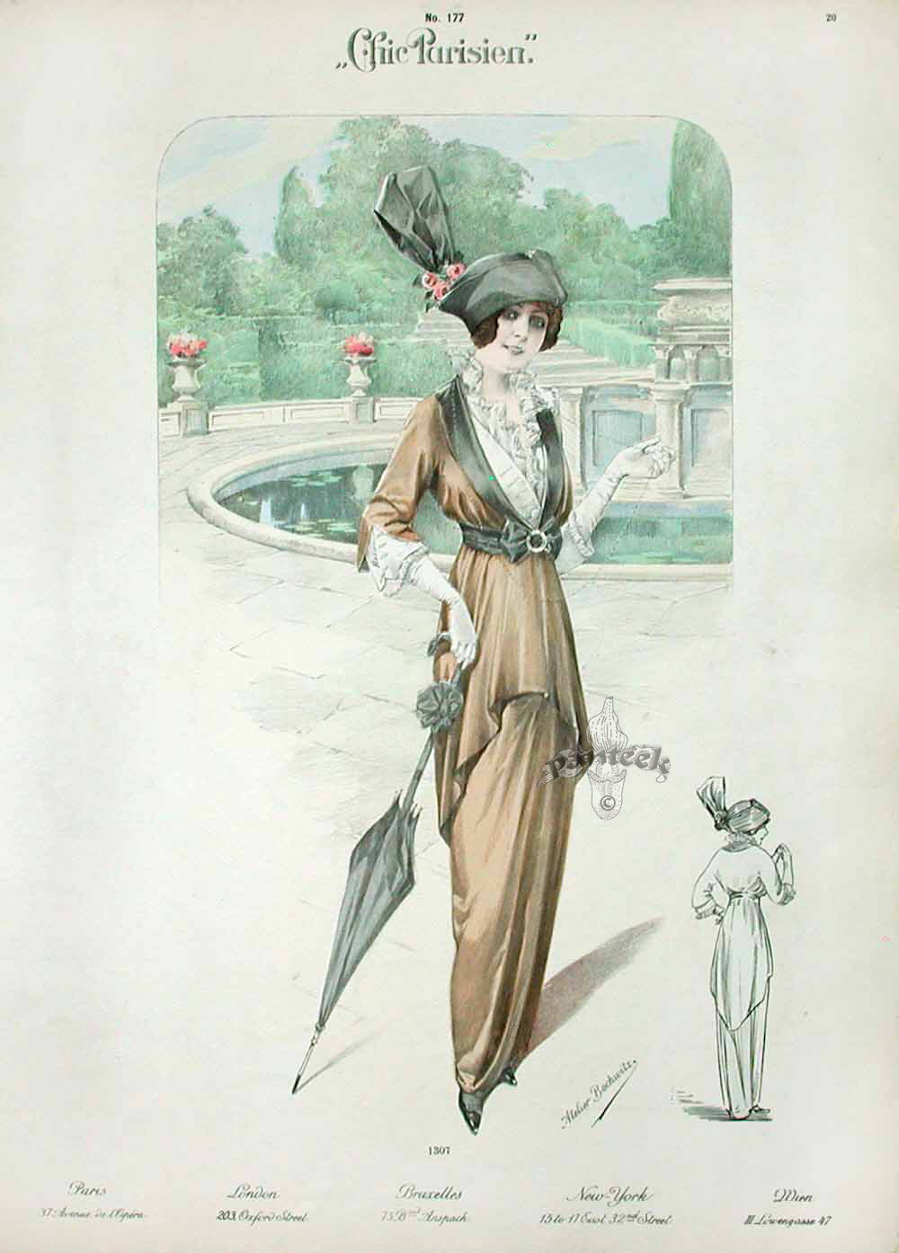 Chic Parisien Fashion Prints 1913 Brown Dress