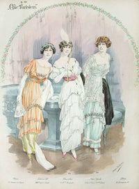 Chic Parisien Fashion Prints 1913 Orange, White, Green Dresses - Panteek Antique Prints