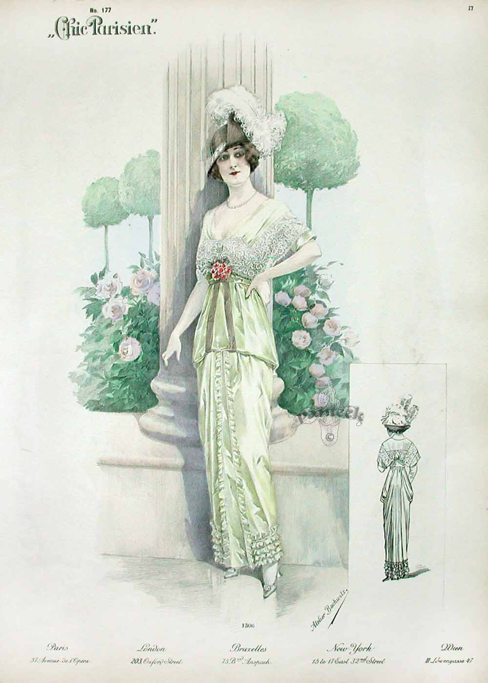 Chic Parisien Fashion Prints 1913 Pale Yellow Dress
