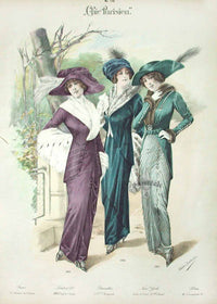 Chic Parisien Fashion Prints 1913 Purple, Blue, Green Dresses - Panteek Antique Prints