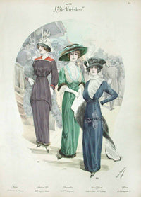 Chic Parisien Fashion Prints 1913 Purple, Green, Blue Dresses - Panteek Antique Prints