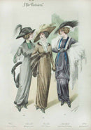 Chic Parisien Fashion Prints 1913 Silver, Brown, Grey Dresses - Panteek Antique Prints