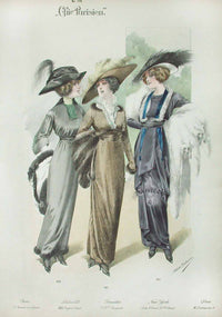Chic Parisien Fashion Prints 1913 Silver, Brown, Grey Dresses - Panteek Antique Prints