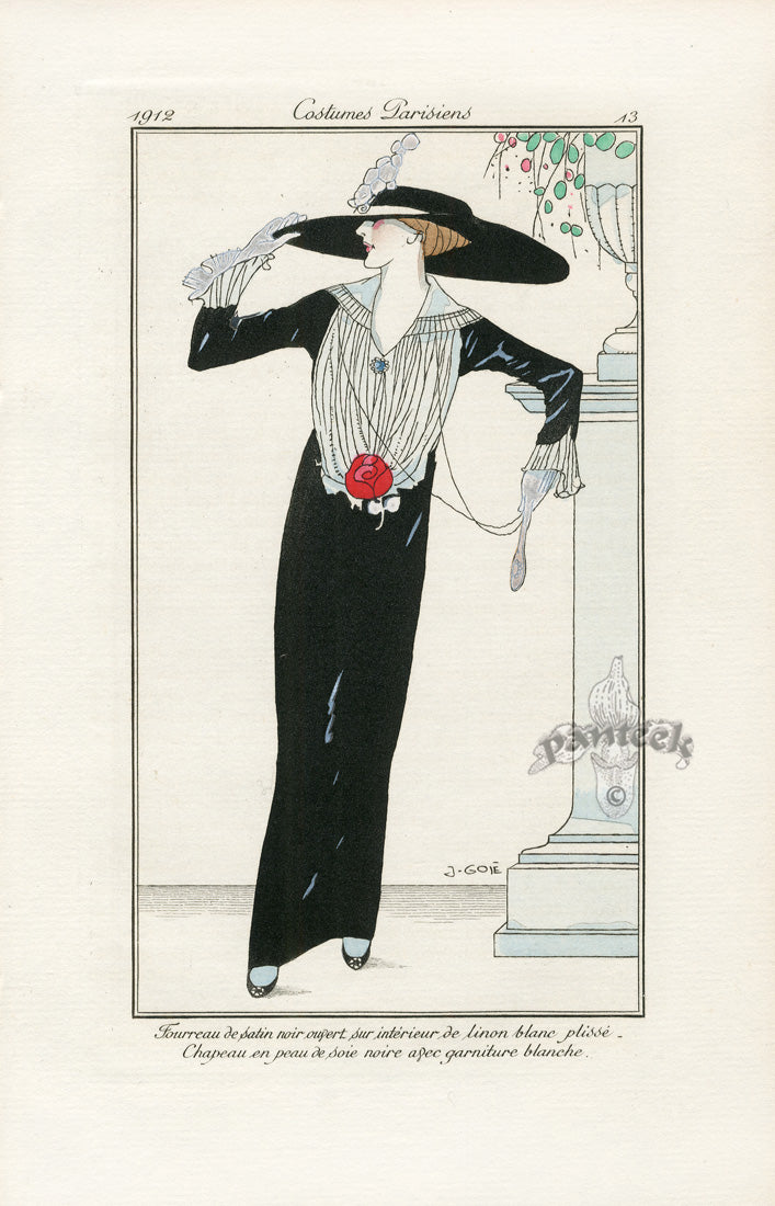 Costumes Parisiens 1912 Fourreau de satin noir, Dress