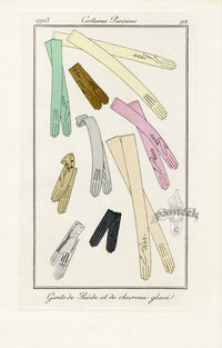 Costumes Parisiens 1912 Gants de Suede Gloves - Panteek Antique Prints