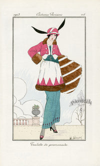Costumes Parisiens 1912 Toilette de promenade Pochoir Print - Panteek Antique Prints