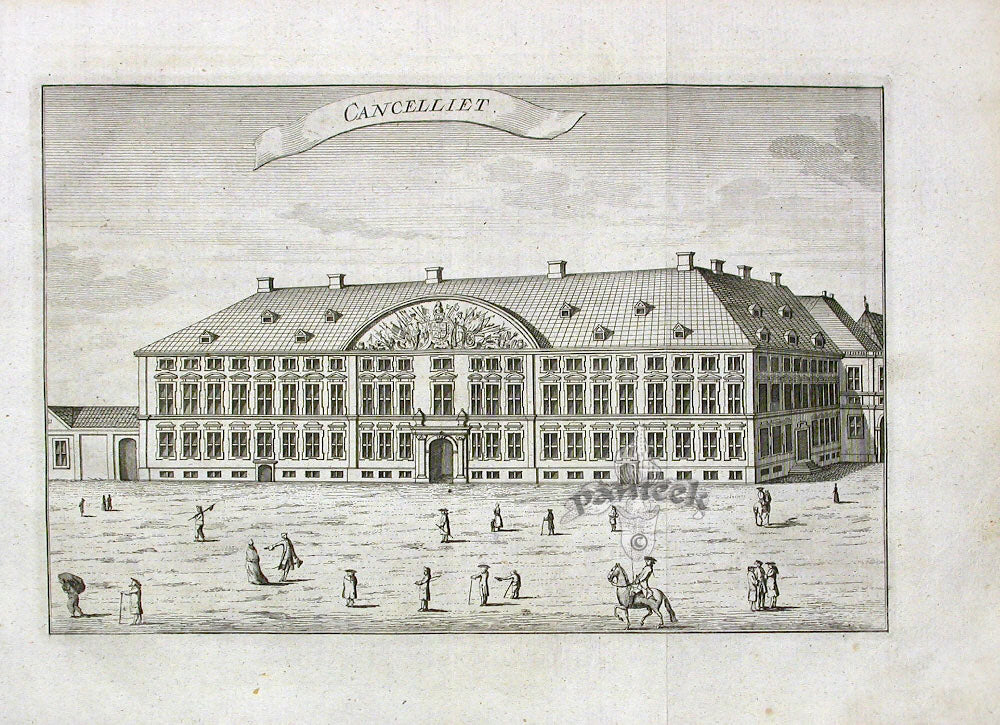 Danske Atlas Denmark Palaces Antique Print Cancelliet 1763