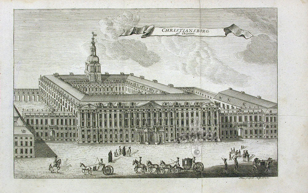 Danske Atlas Denmark Palaces Antique Print Christiansborg ad Orientem 1763