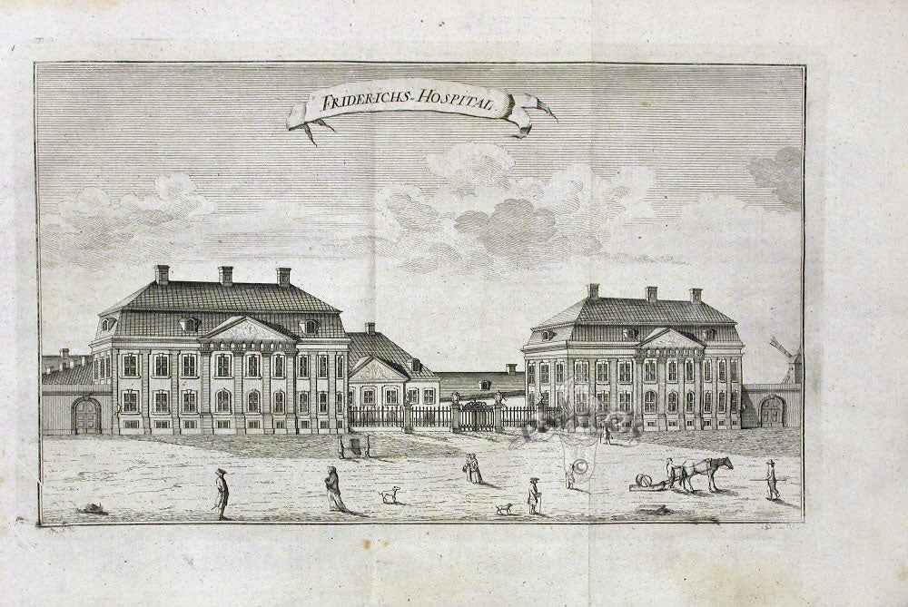Danske Atlas Denmark Palaces Antique Print Friderichs Hospital 1763