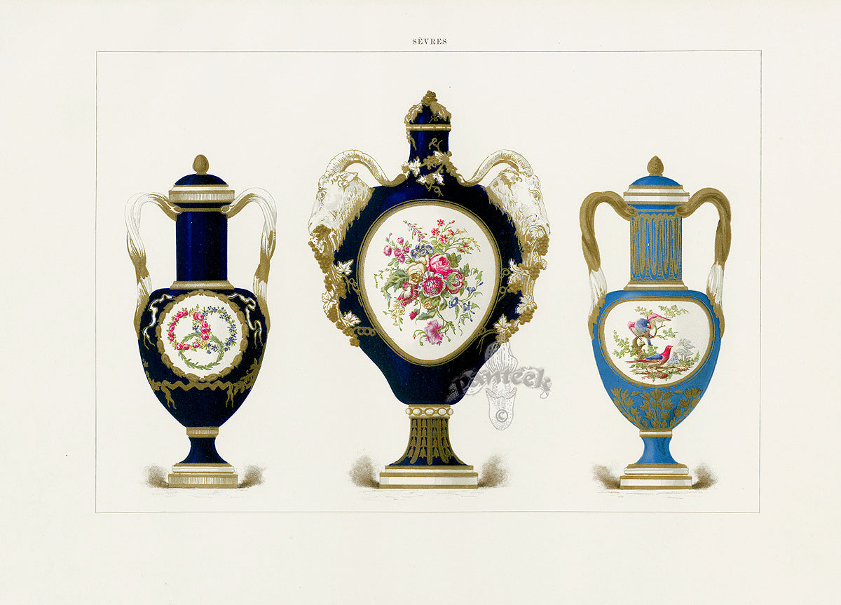 Edouard Garnier Soft Porcelain of Sevres 19th Century Print Ram Heads Vase