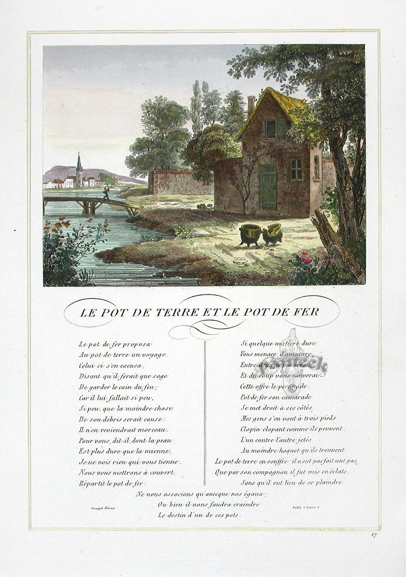 Fables de La Fontaine French Story Original Print Clay, Iron