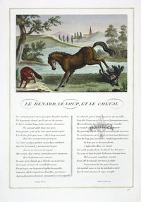 Fables de La Fontaine French Story Original Print Fox, Wolf, Horse - Panteek Antique Prints