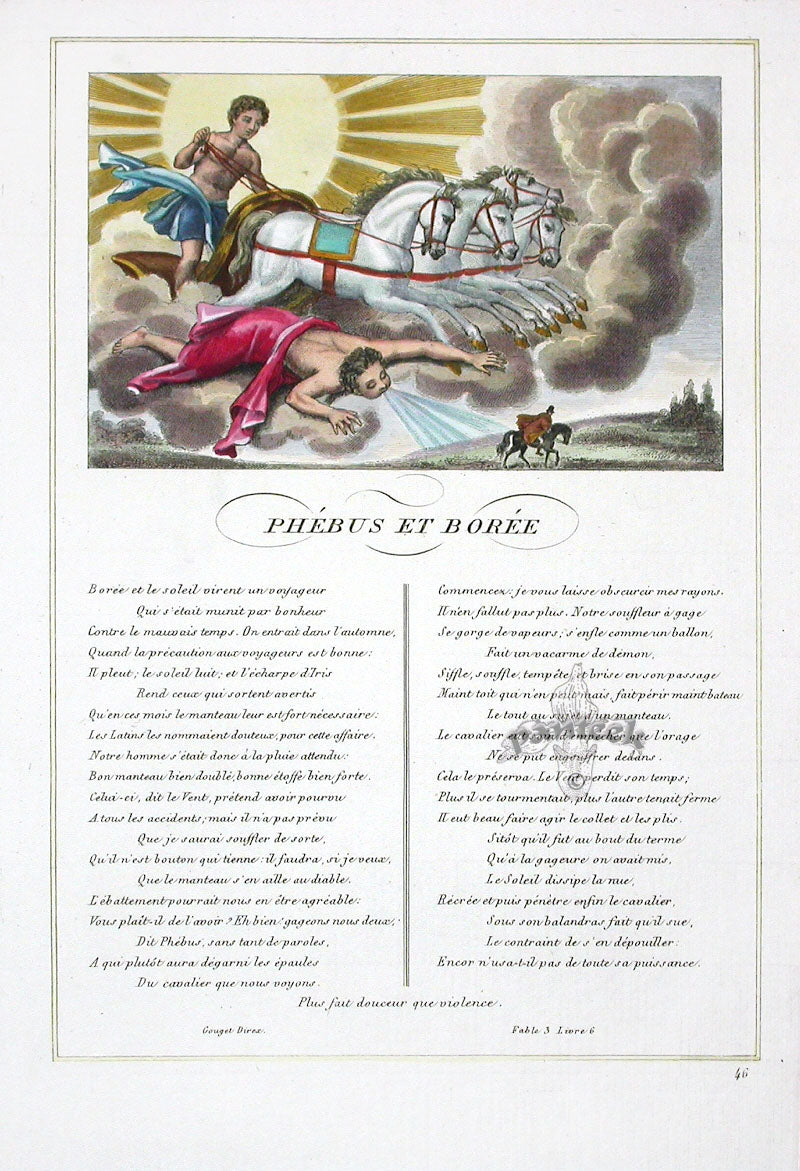 Fables de La Fontaine French Story Original Print Phébus, Borée