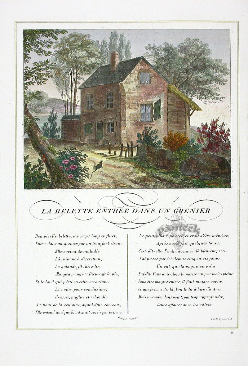 Fables de La Fontaine French Story Original Print Weasel