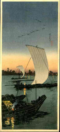 Fishing Boats by Hiroaki Takahashi 1924 Lifetime Edition Print - Panteek Antique Prints