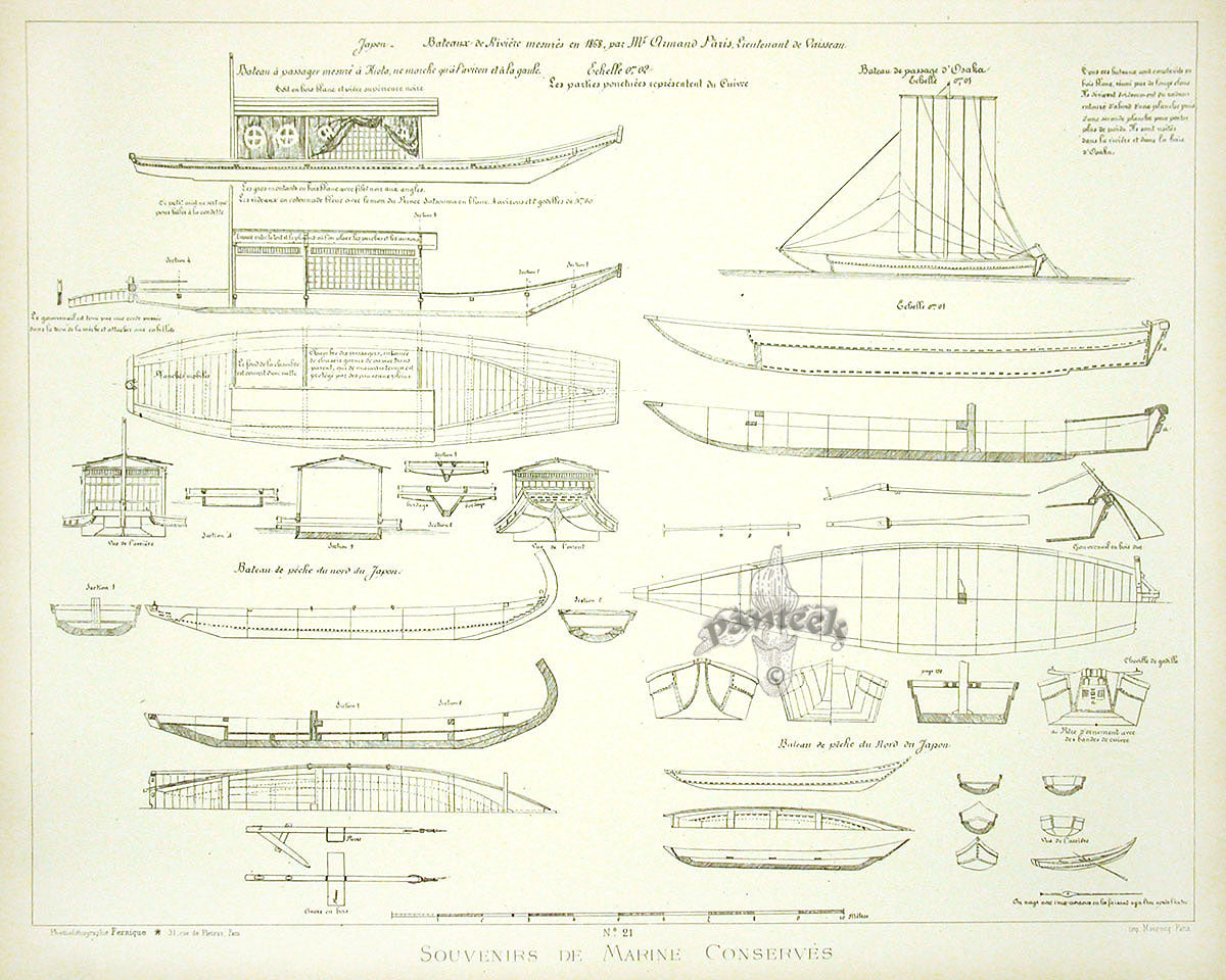 François Pâris Ancient Ships Antique Print Japan Ship 1868