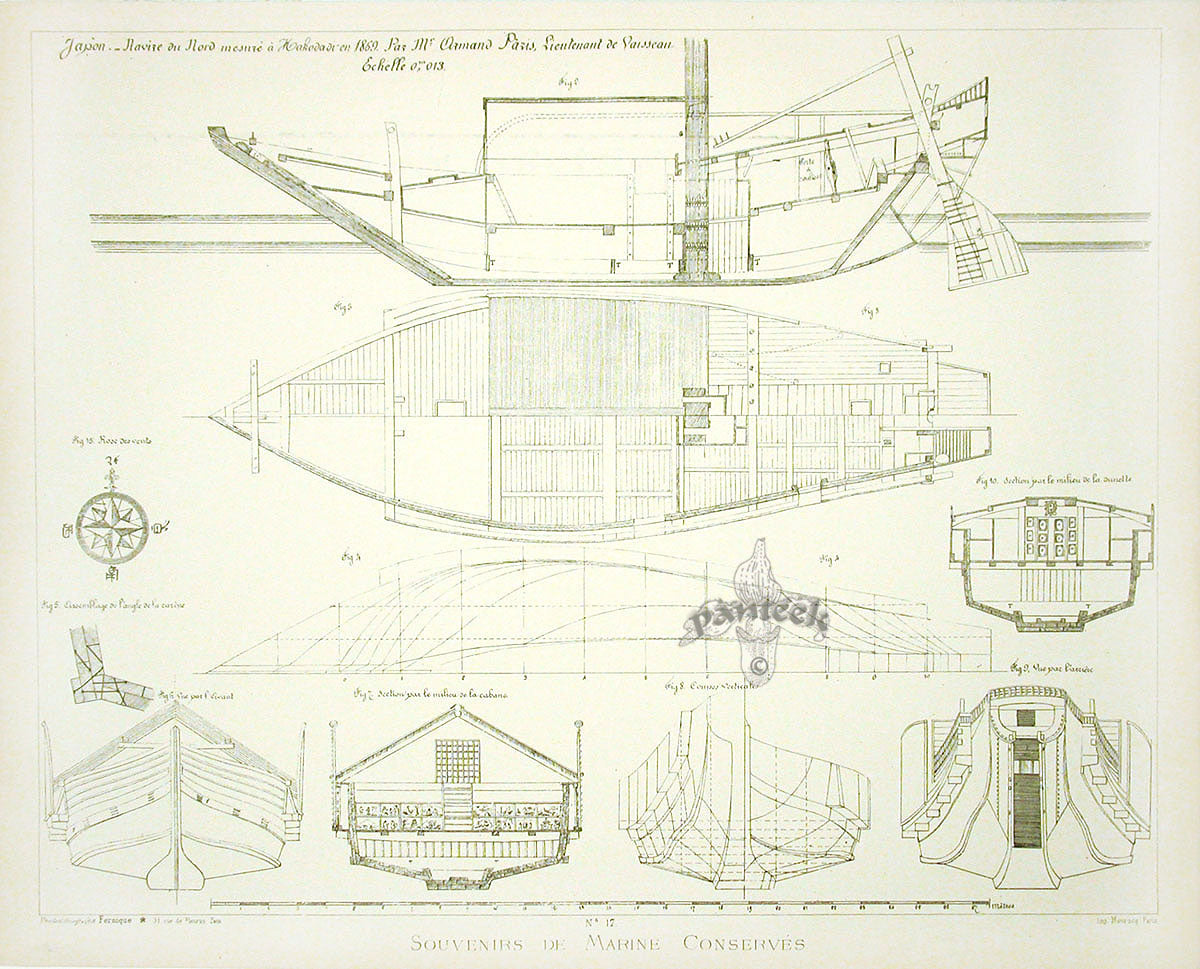 François Pâris Ancient Ships Antique Print Japan Ship