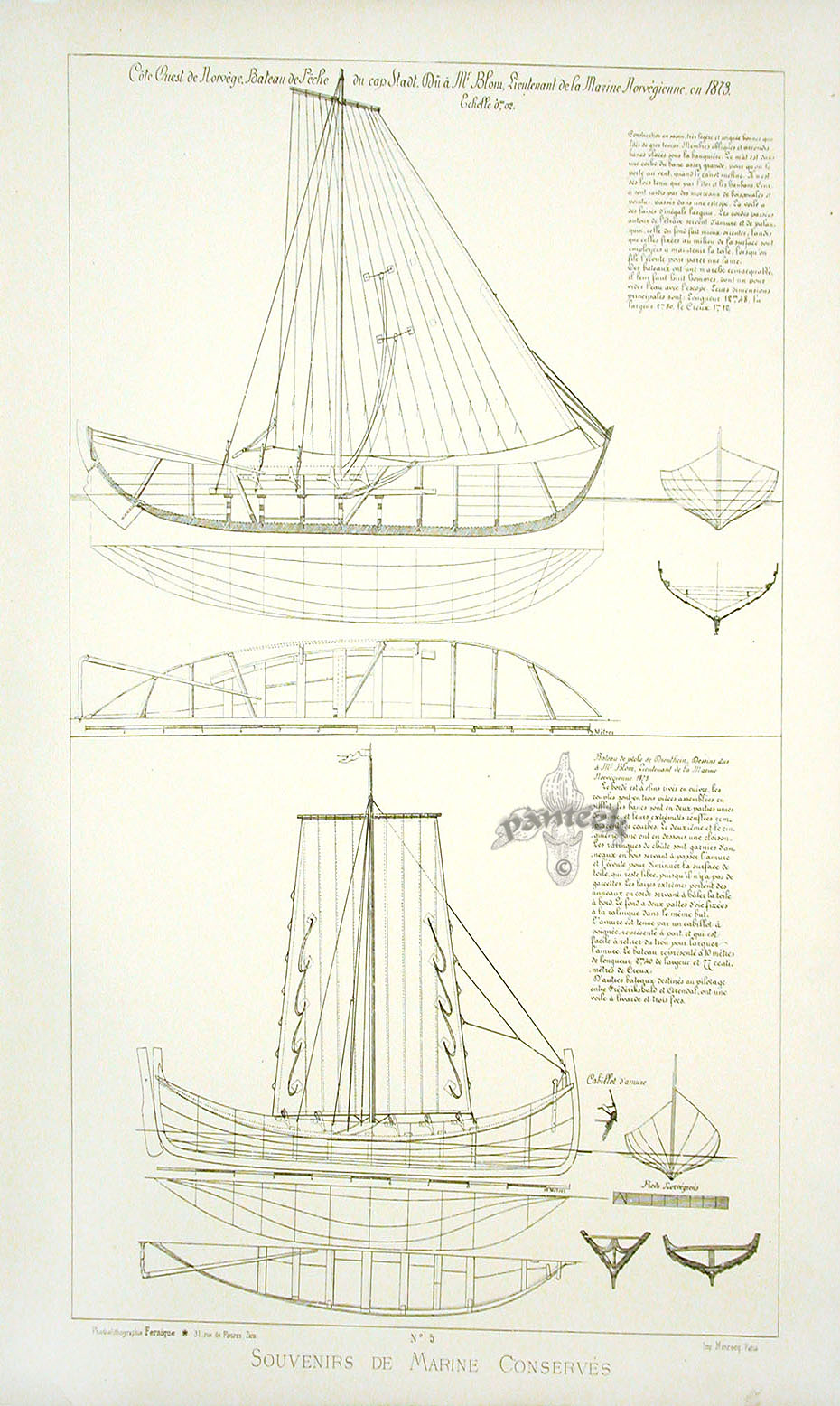 François Pâris Ancient Ships Antique Print Norway