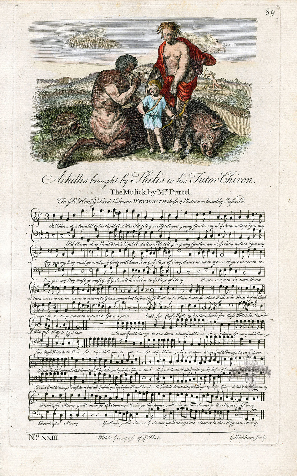 George Bickham 18th Century English Song Music Engraving Achilles ...