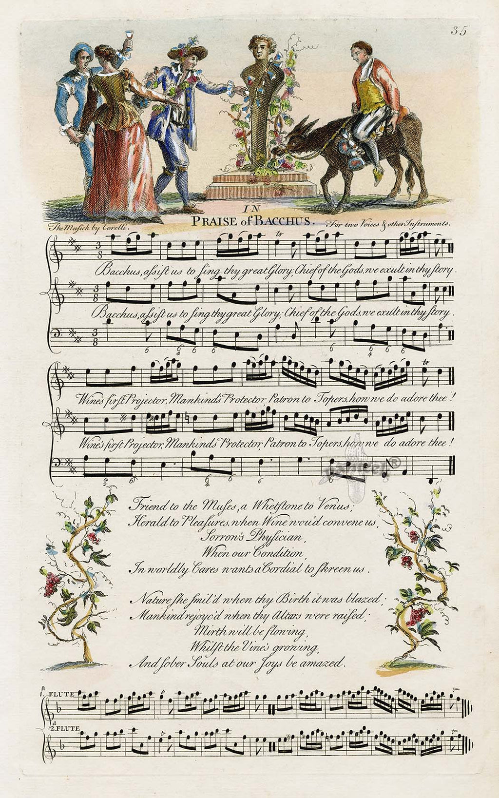 George Bickham 18th Century English Song Music Engraving Bacchus