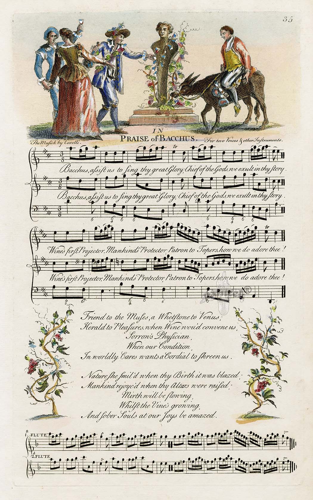 George Bickham 18th Century English Song Music Engraving Bacchus