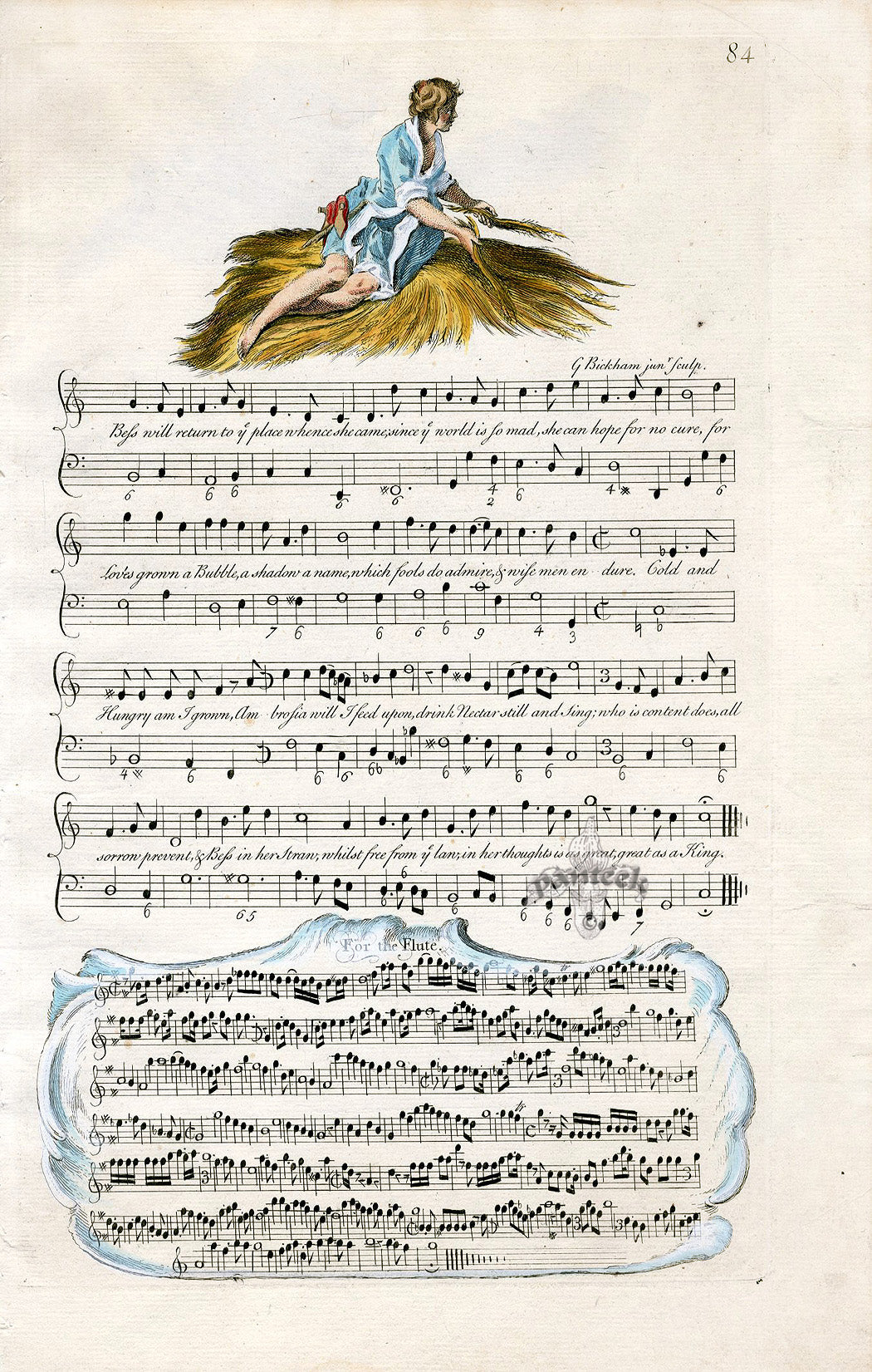 George Bickham 18th Century English Song Music Engraving Bess