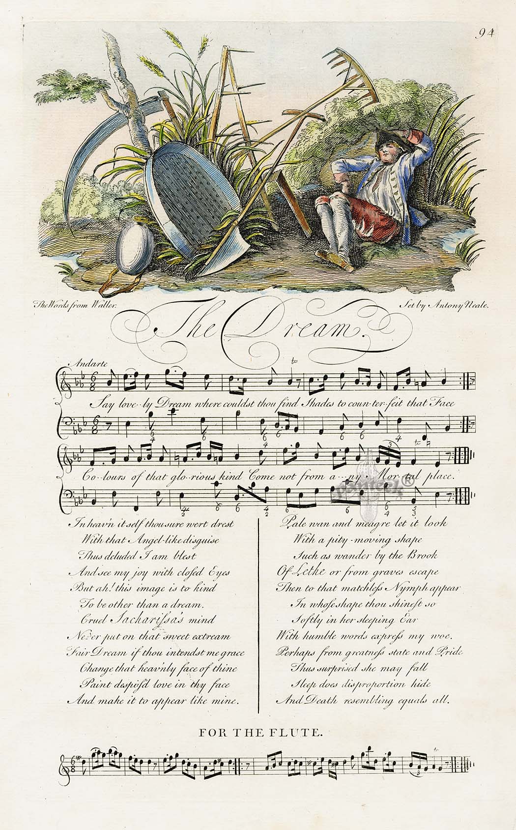 George Bickham 18th Century English Song Music Engraving Dream