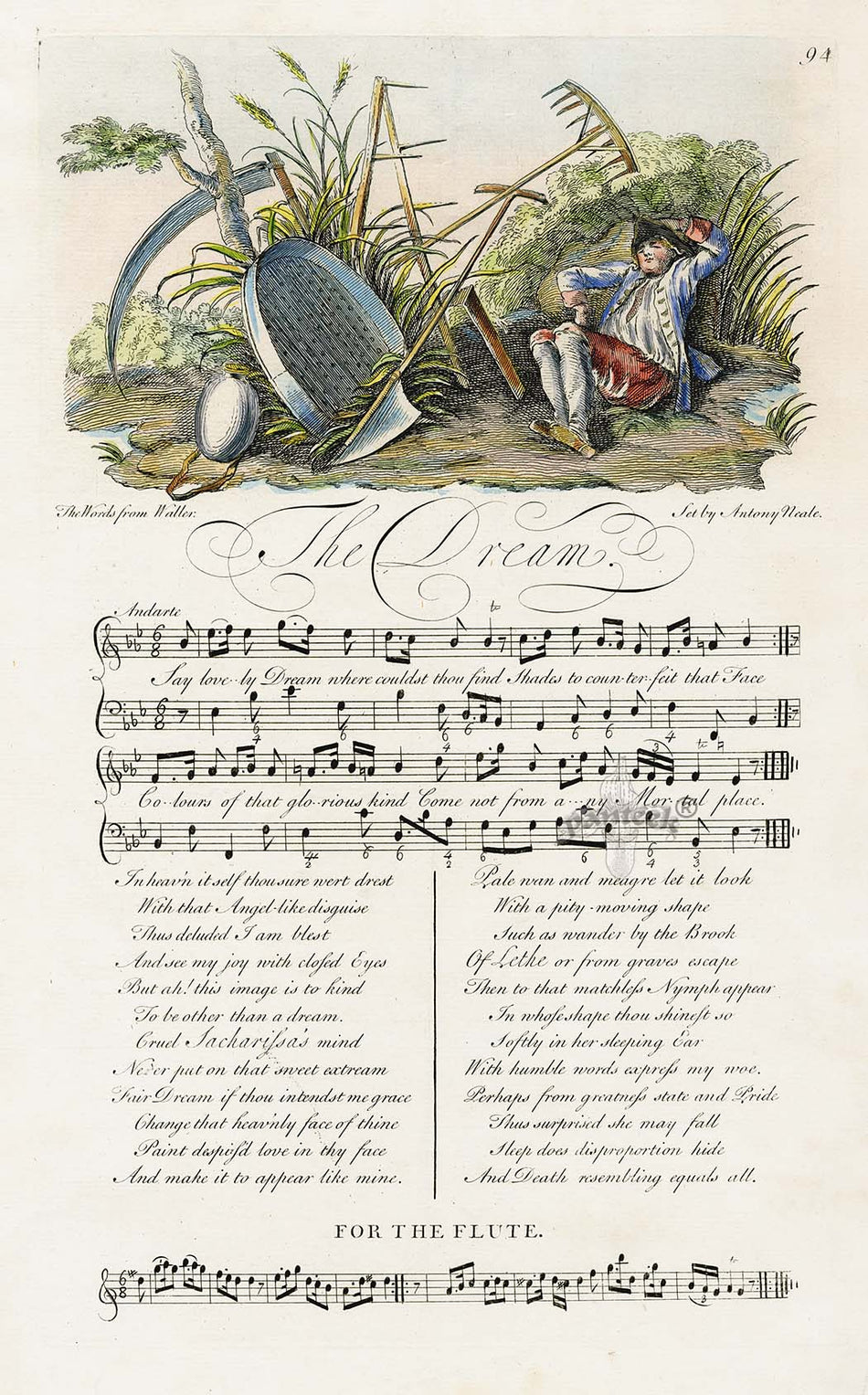 George Bickham 18th Century English Song Music Engraving Dream