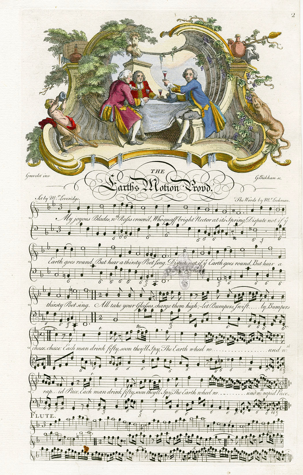 George Bickham 18th Century English Song Music Engraving Earth's Motion