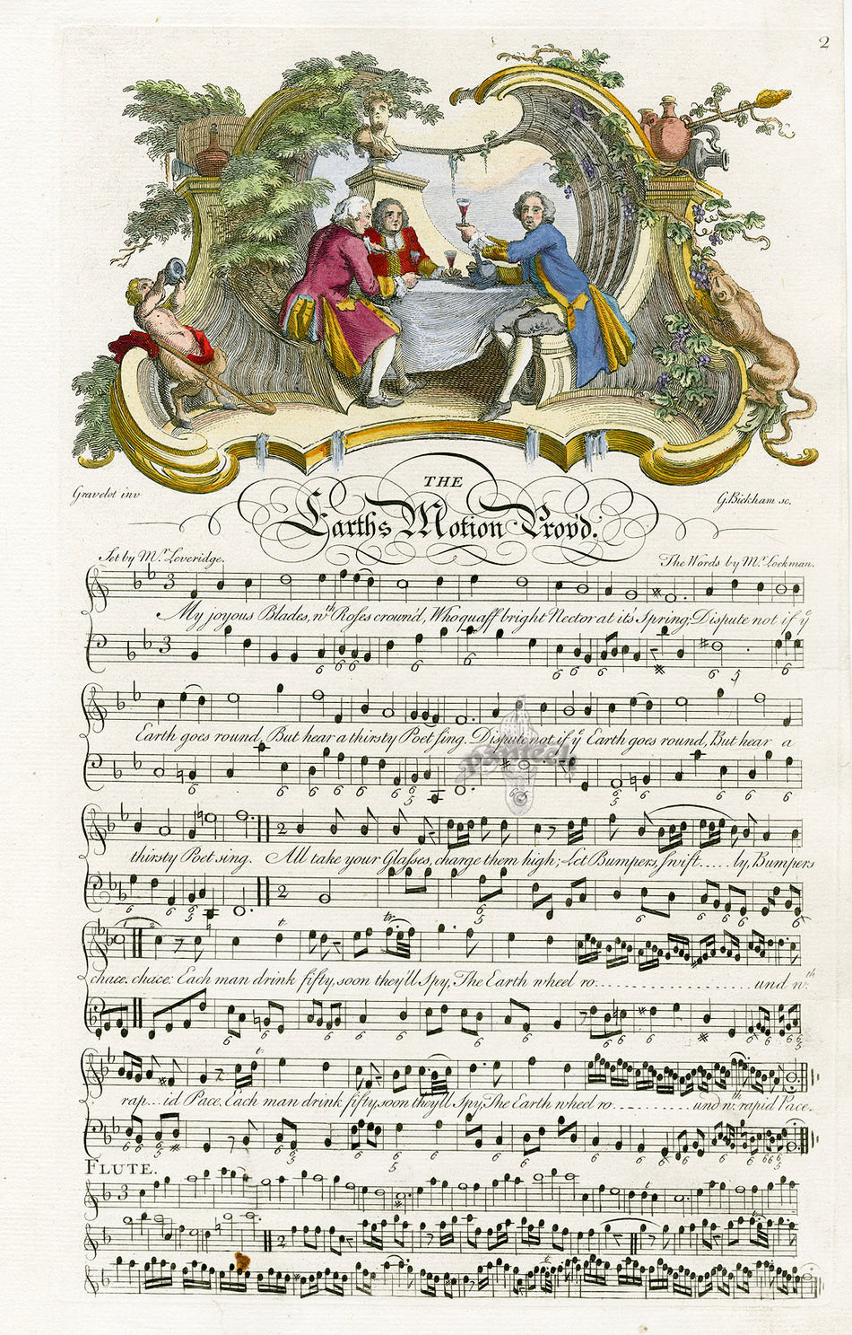 George Bickham 18th Century English Song Music Engraving Earth's Motio
