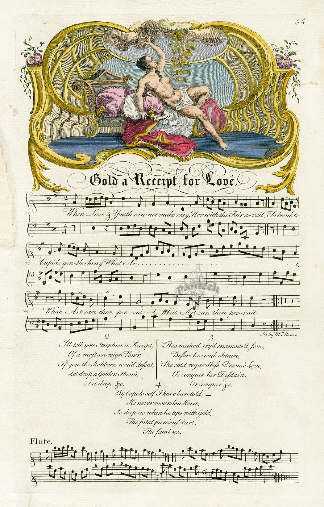 George Bickham 18th Century English Song Music Engraving Gold