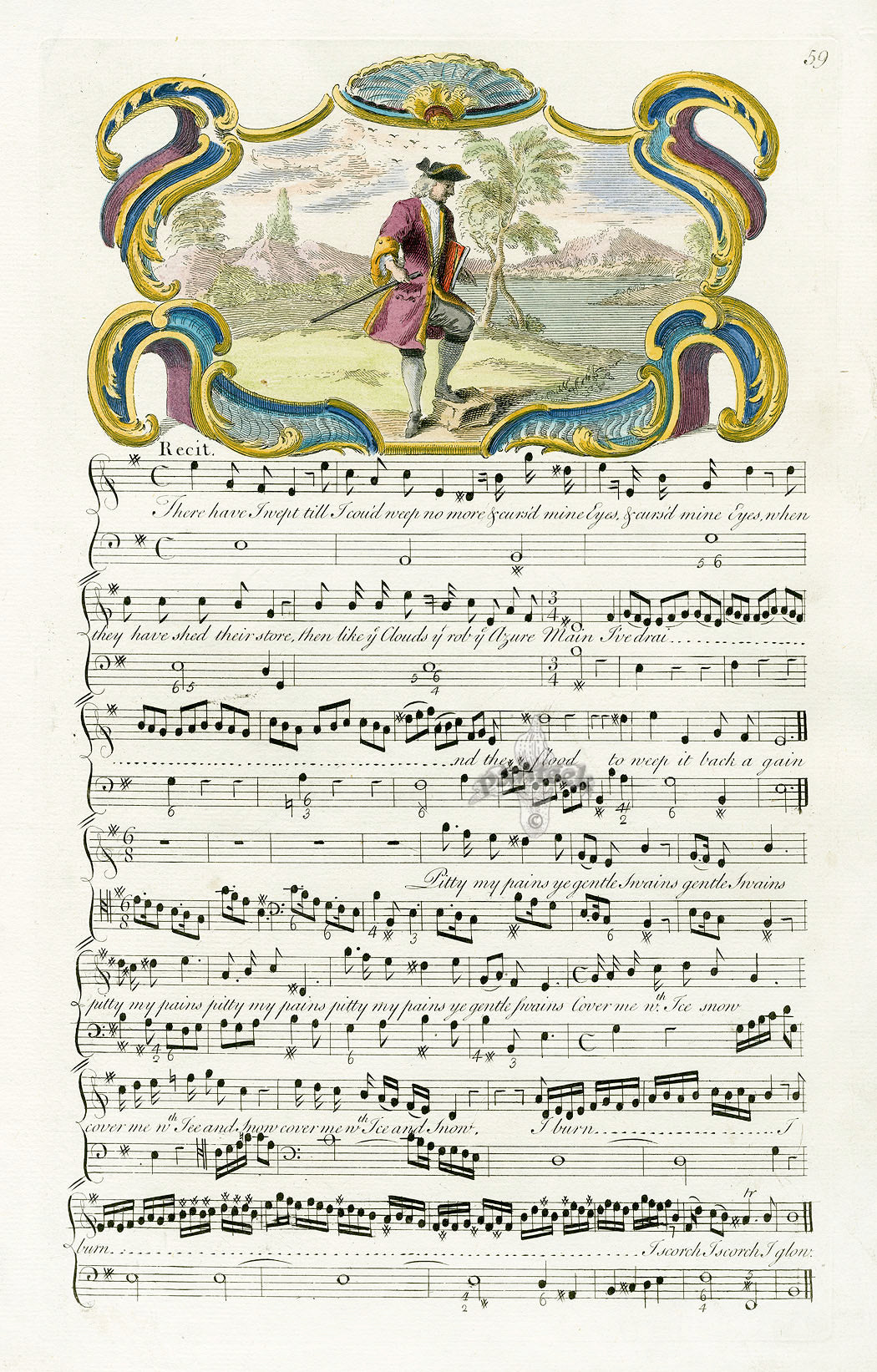 George Bickham 18th Century English Song Music Engraving I Wept