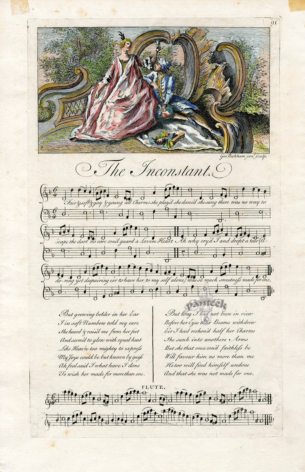 George Bickham 18th Century English Song Music Engraving Inconstant