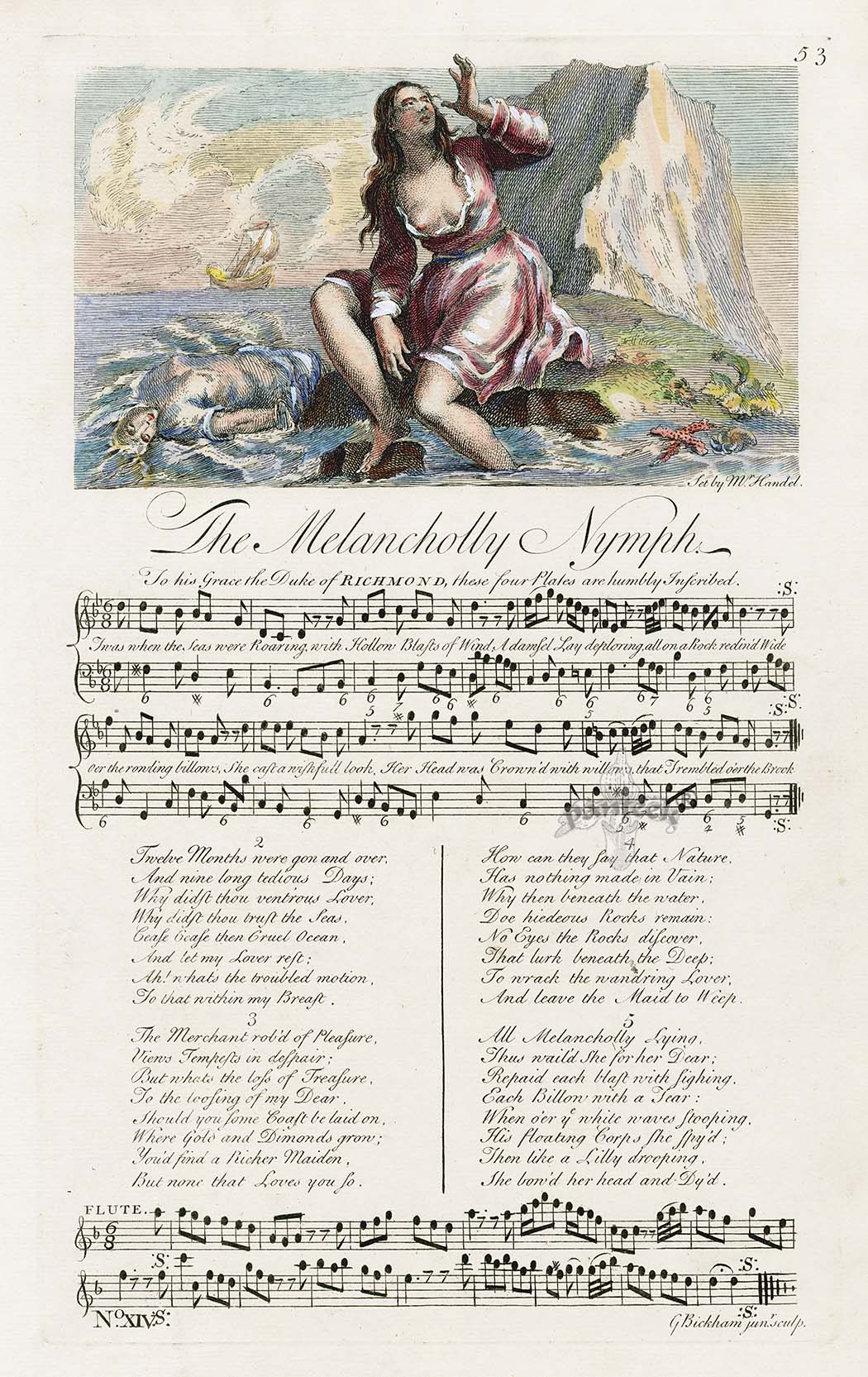 George Bickham 18th Century English Song Music Engraving Melancholy