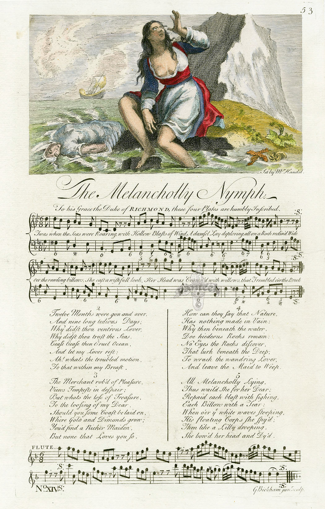 George Bickham 18th Century English Song Music Engraving Nymph