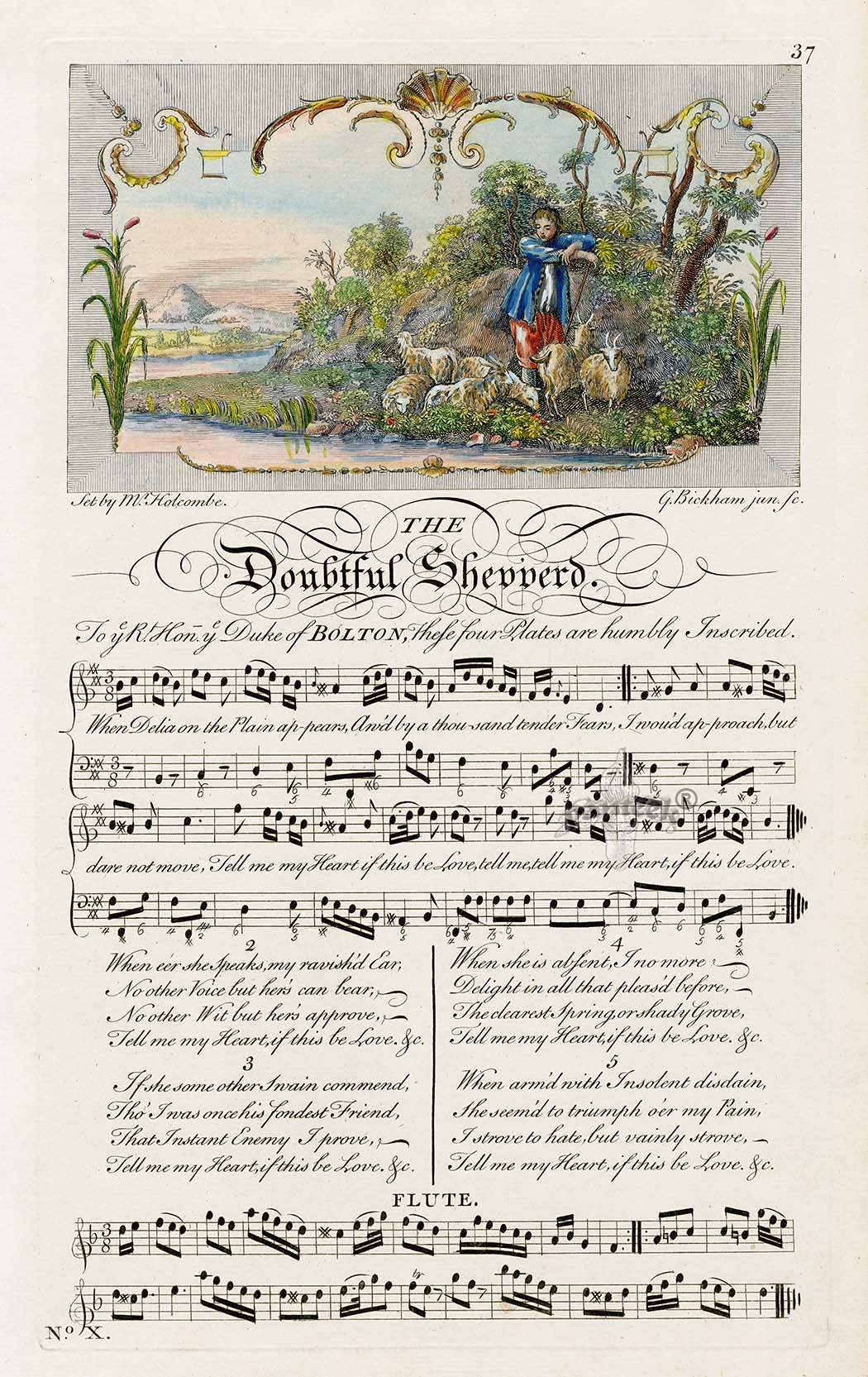 George Bickham 18th Century English Song Music Engraving Shepperd
